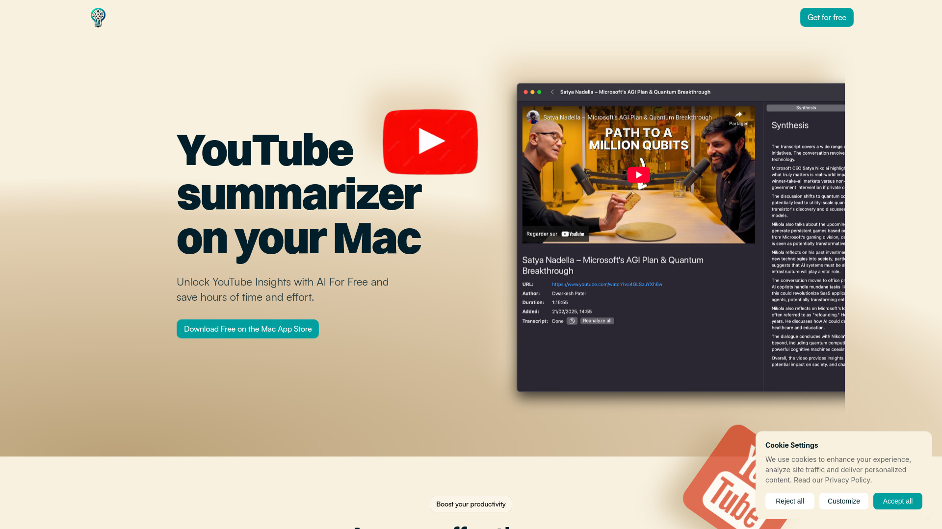 YouTube的AI摘要(Mac App Store)