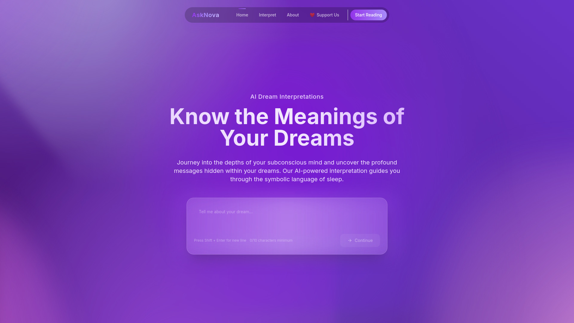 AskNova Dream Interpretation - O primeiro playground de sonhos com IA do mundo