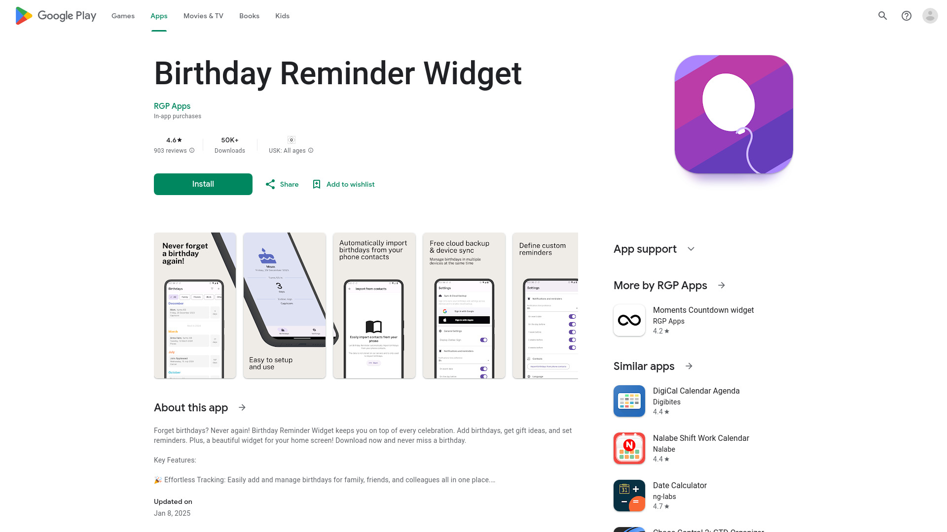 Birthday Reminder Widget