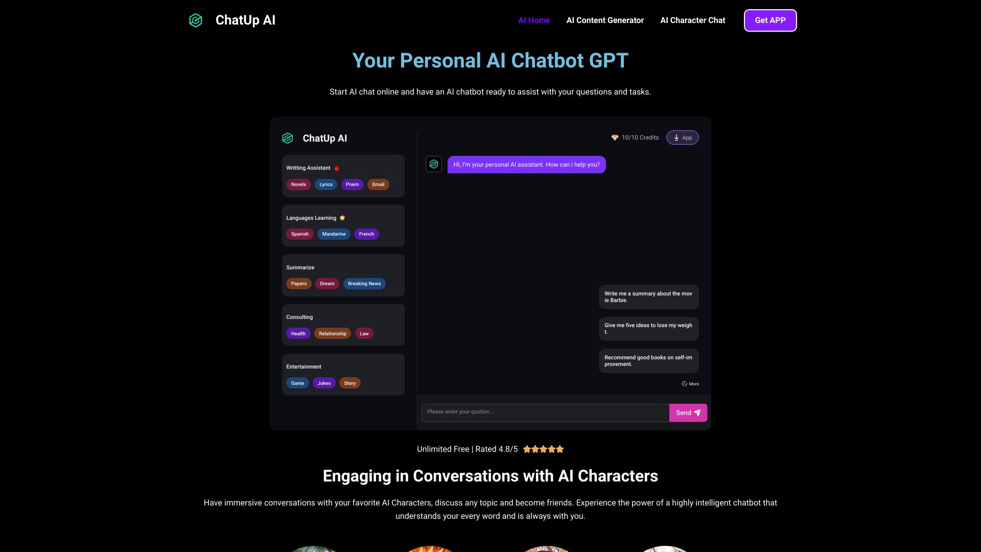 ChatUp AI - Chatbot pessoal com IA gratuitamente