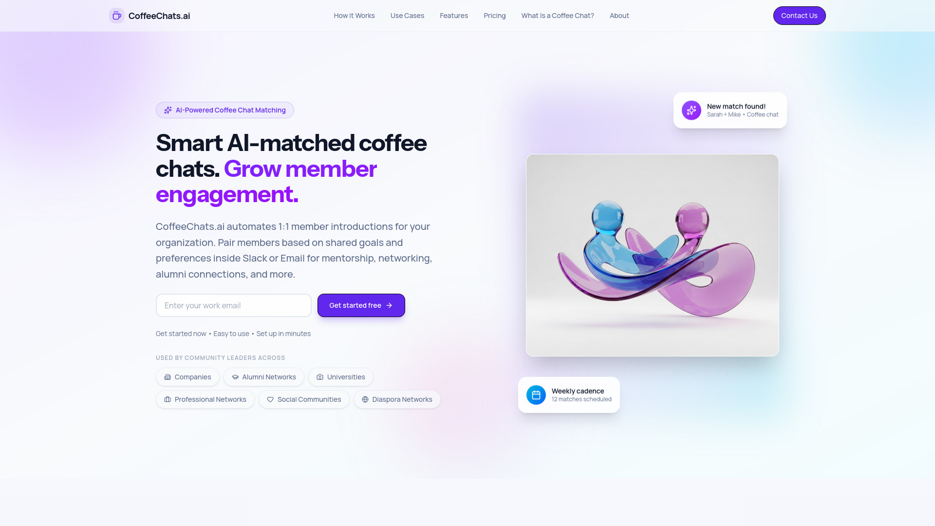 CoffeeChats.ai - مقدمات 1:1 للإرشاد ومشاركة الموظفين والمجتمعات