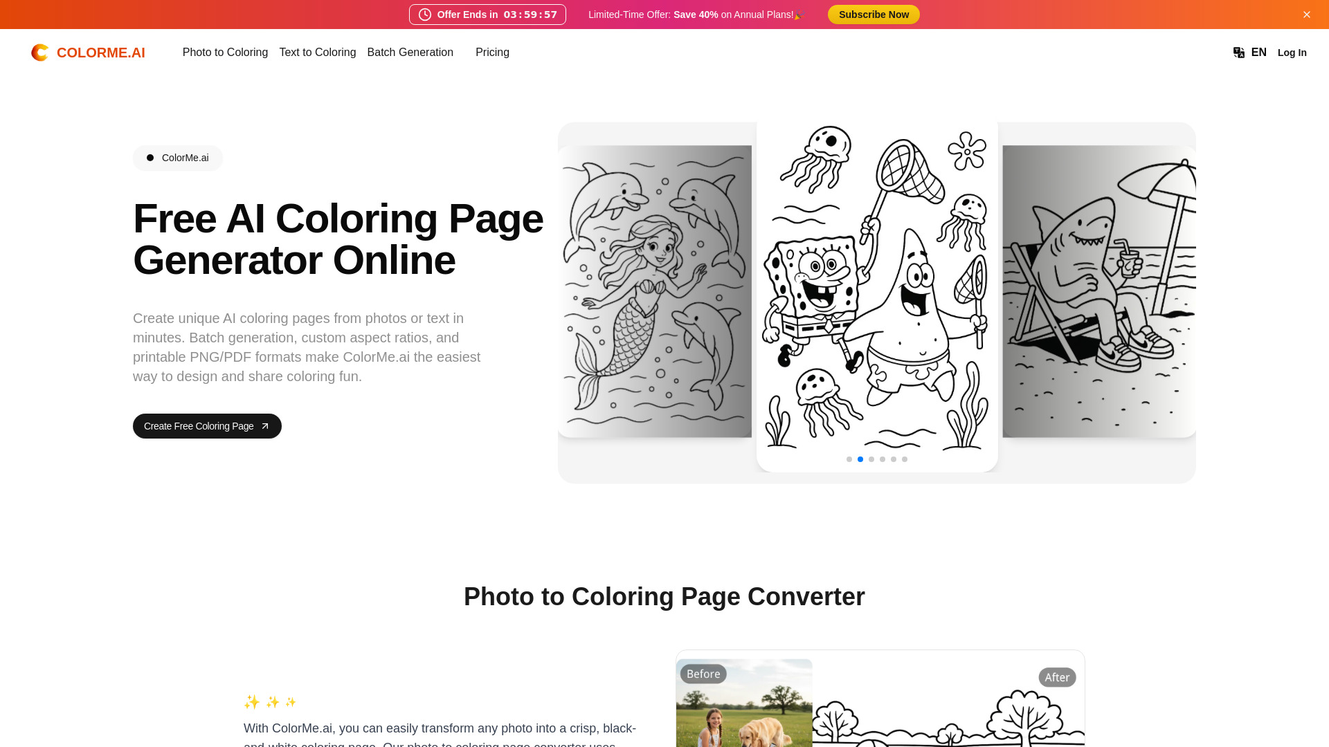 ColorMe.ai: مولد صفحات تلوين مجاني بالذكاء الاصطناعي