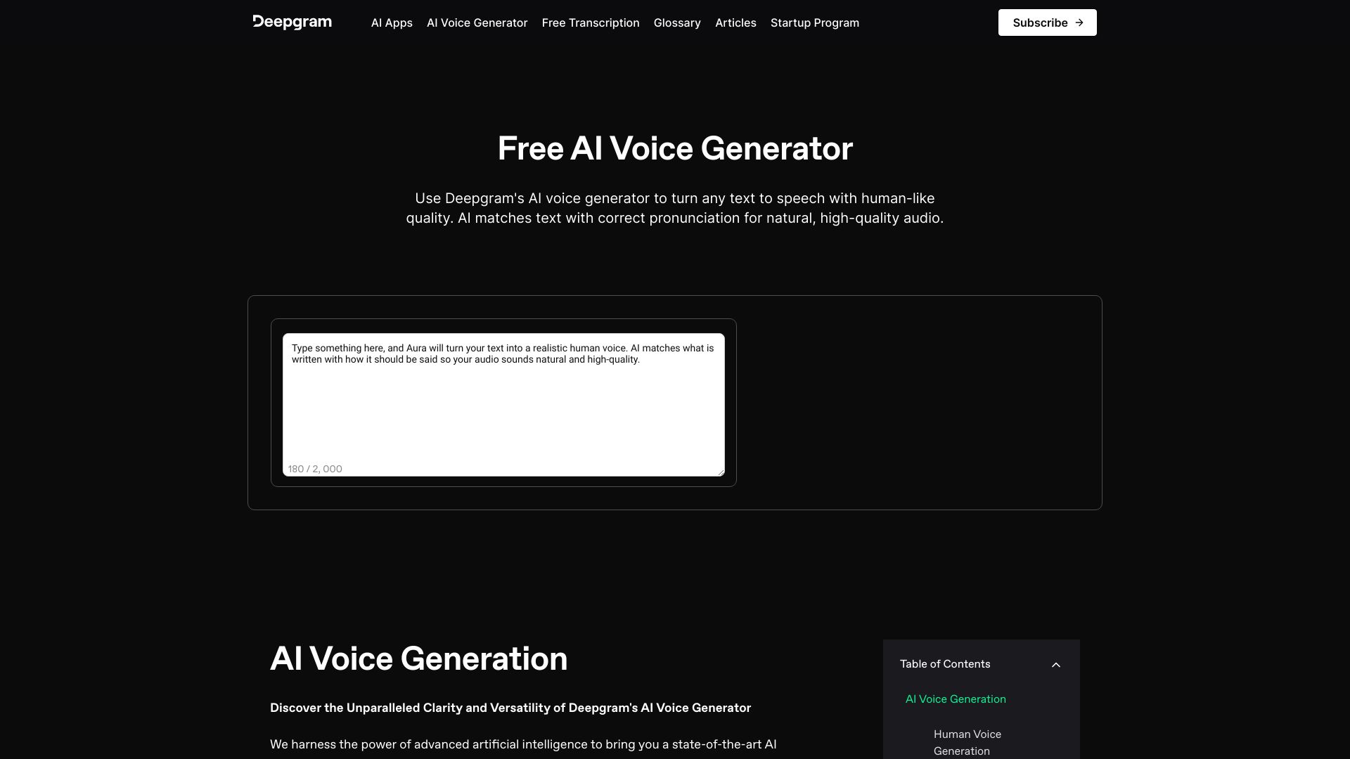 Gerador de voz Deepgram AI