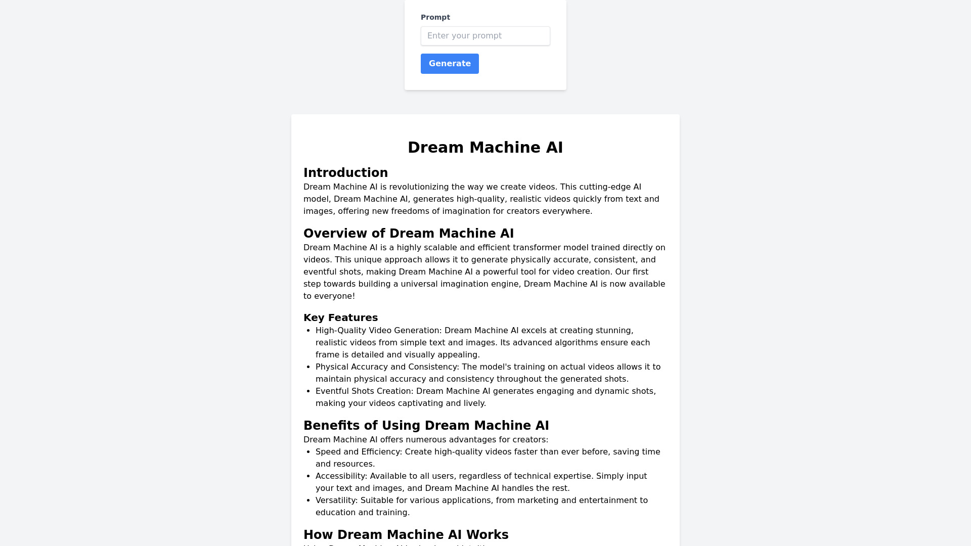 Gerador de vídeo DreamMachine AI