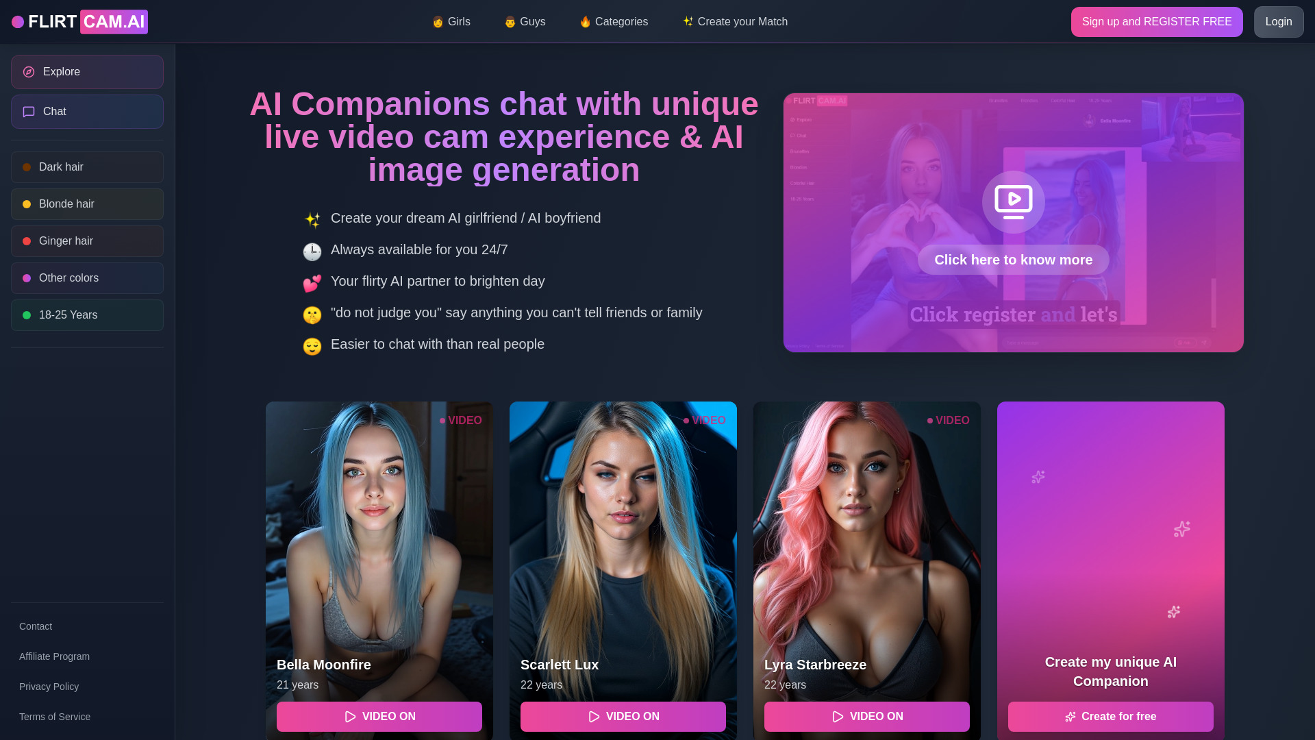 Flirtcam.ai - अद्वितीय वीडियो ऐ प्रेमिका और प्रेमी