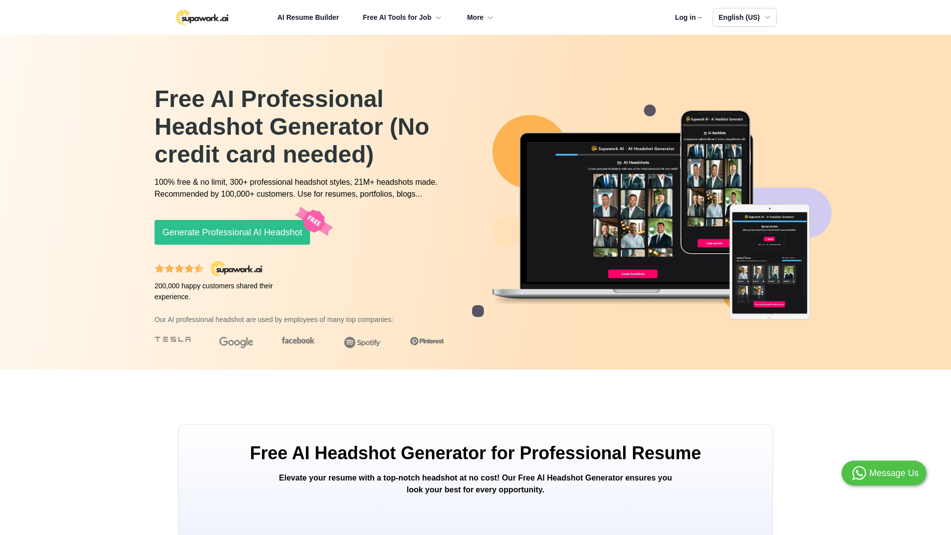 Générateur de headshot IA gratuit | Supawork AI (100% gratuit et sans limite)