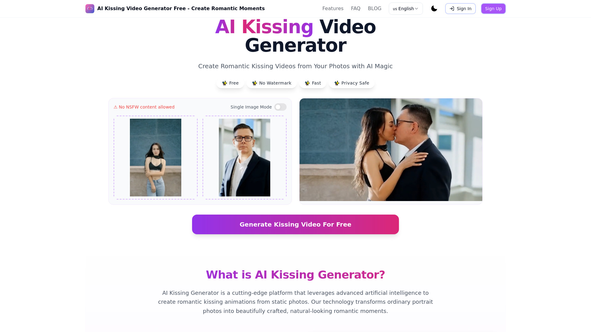 Generador de vídeos de besos con IA gratuito