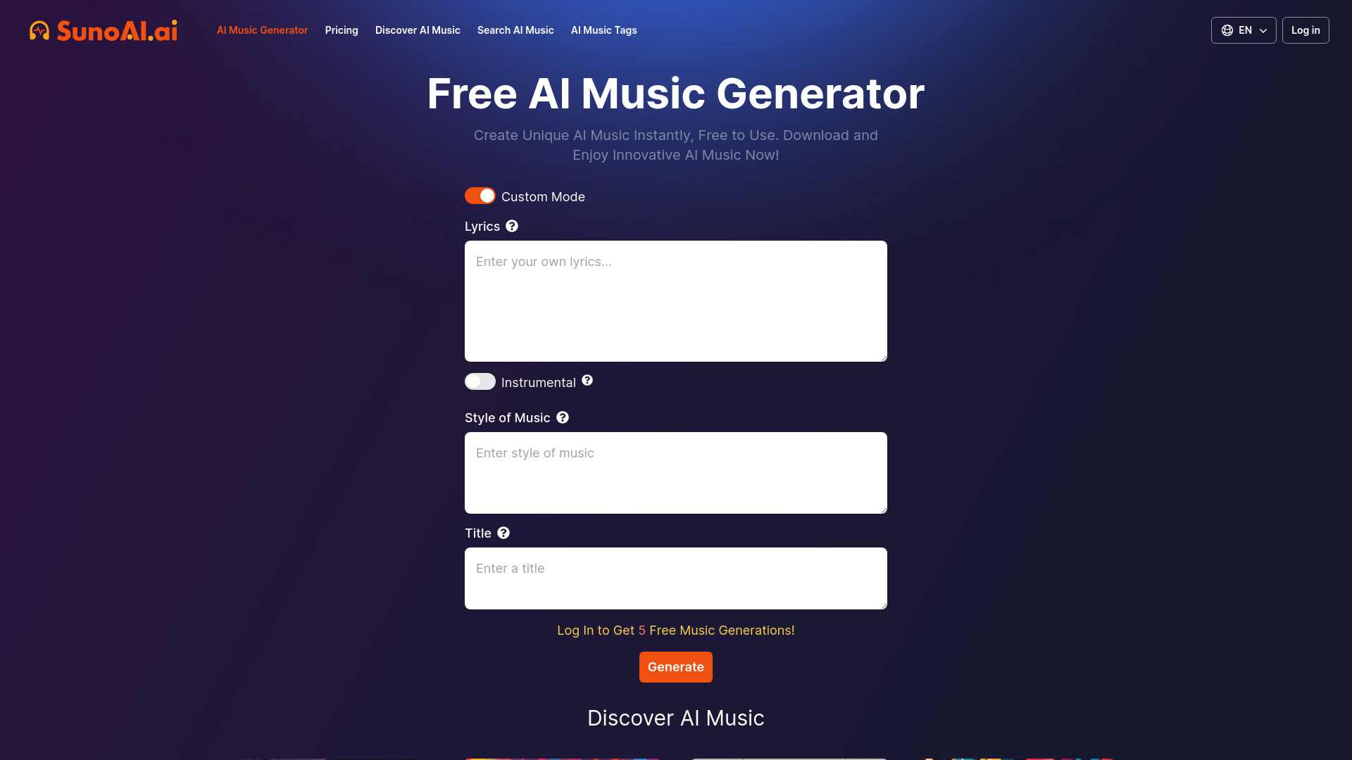 Generador de música AI gratuito de SunoAI