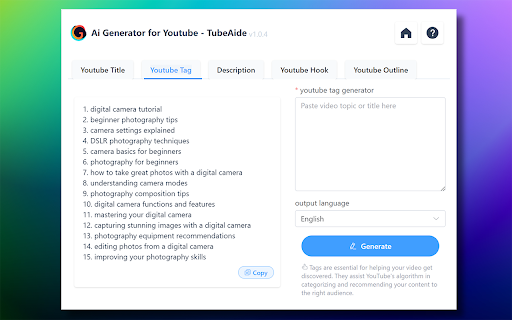 Free AI Tag Generator for Youtube - TubeAide