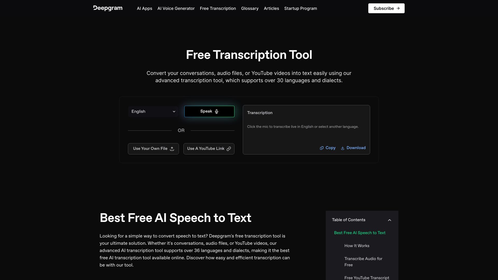 Free Transcription Tool Deepgram