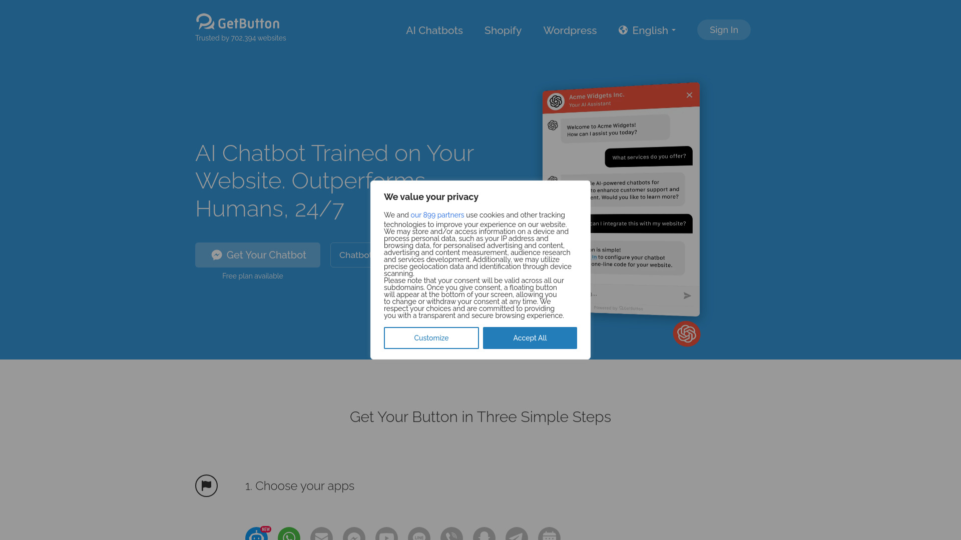 GetButton ai Chatbots für Websites