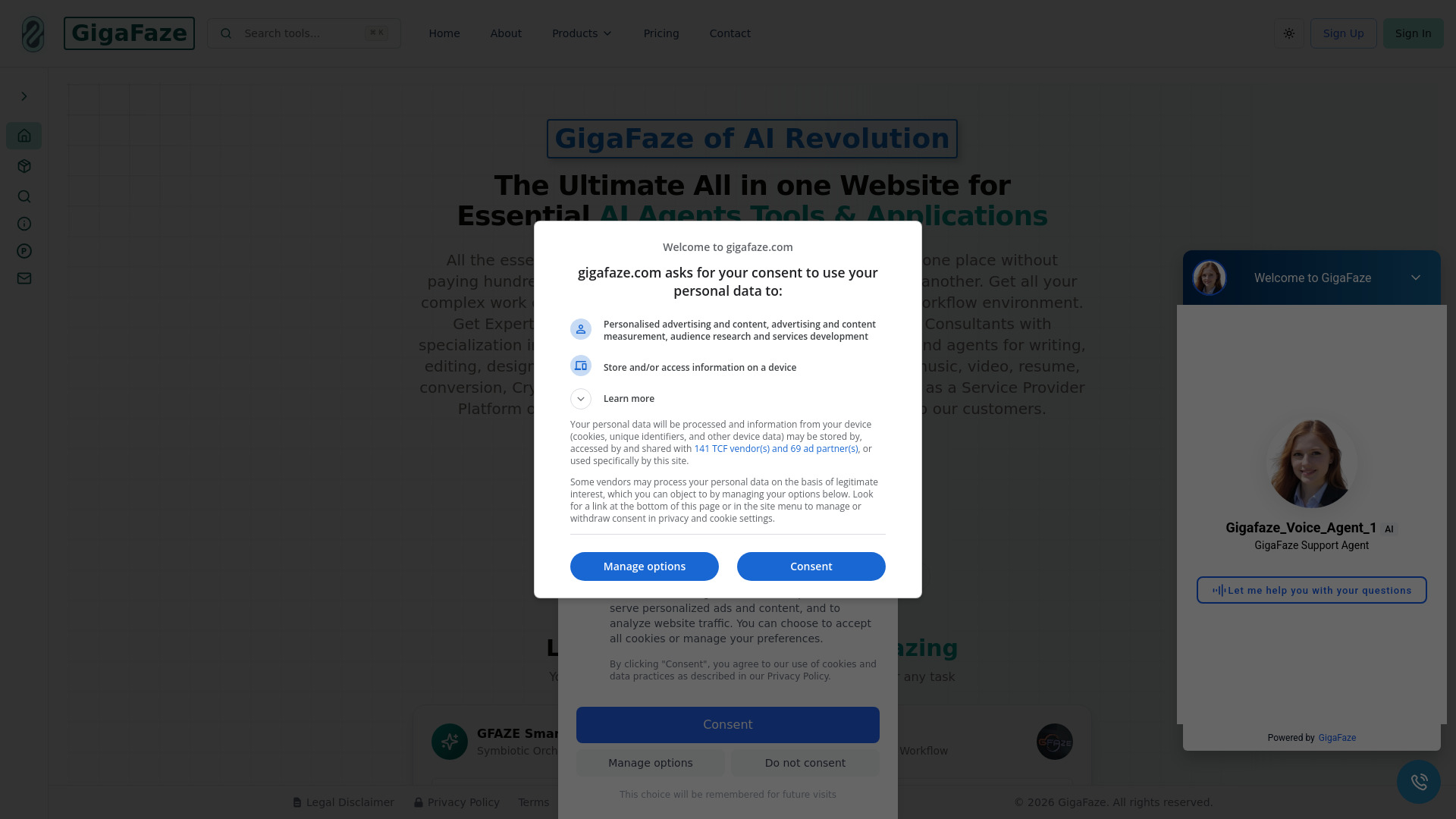 GigaFaze all in one AI Tools Agents Applications Website