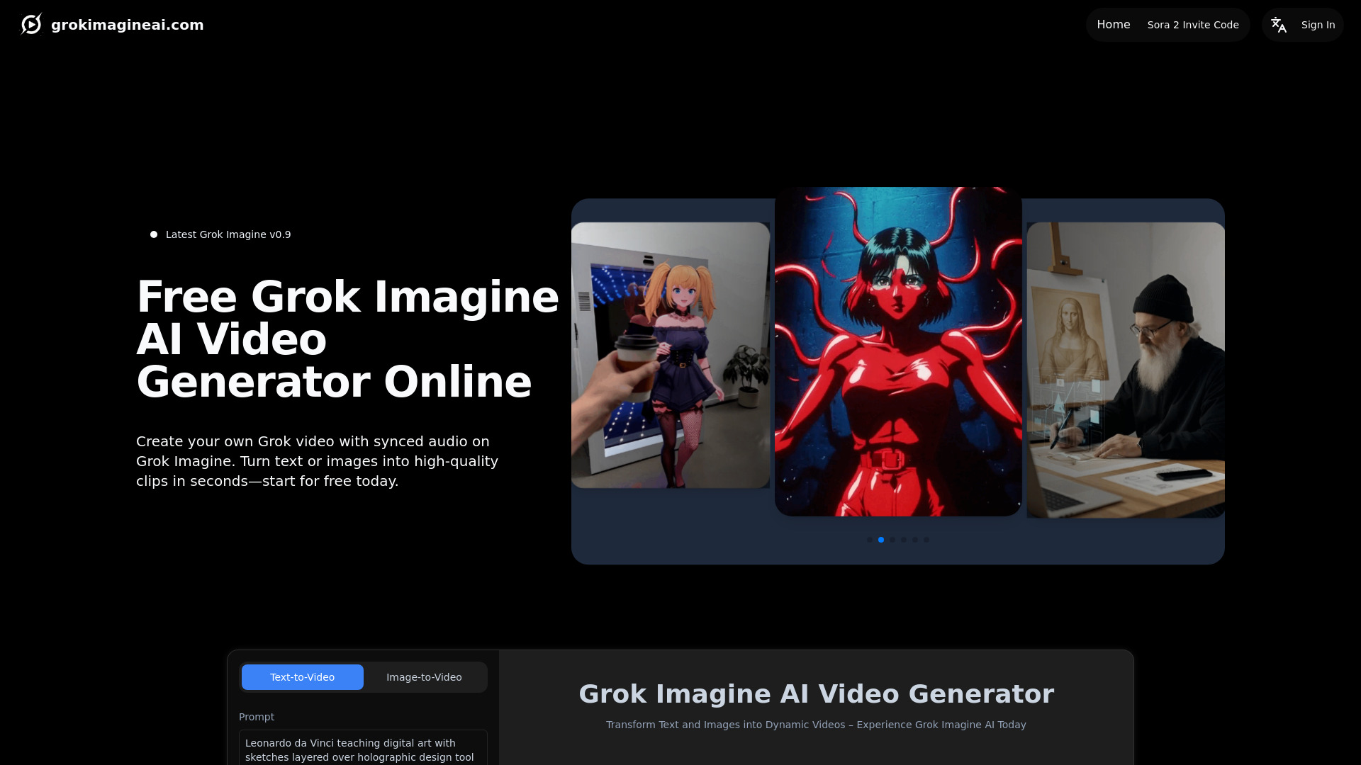 GrokImagineAI.com: Generador gratuito de imágenes y vídeos de IA con Grok Imagine