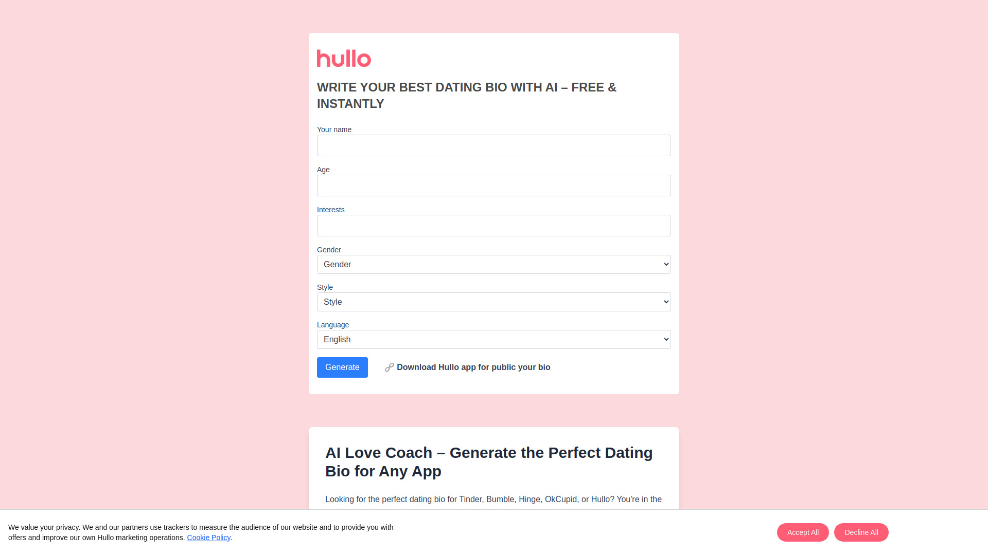 Hullo AI Bio Generator
