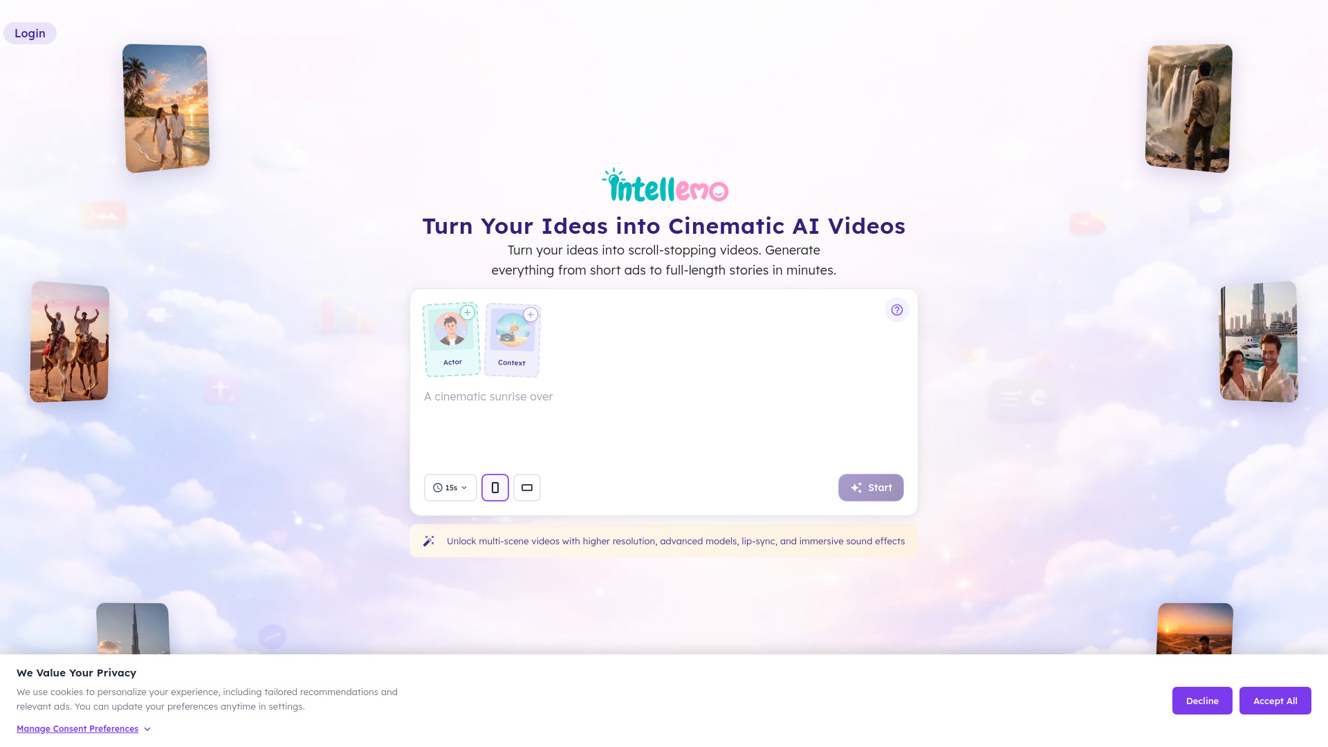 Plataforma de geração de vídeo Intellemo AI