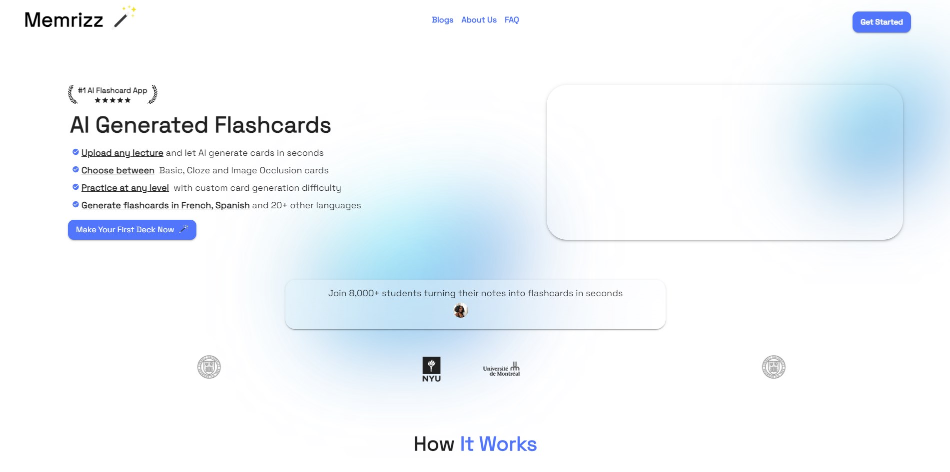 Generador de tarjetas didácticas Memrizz AI