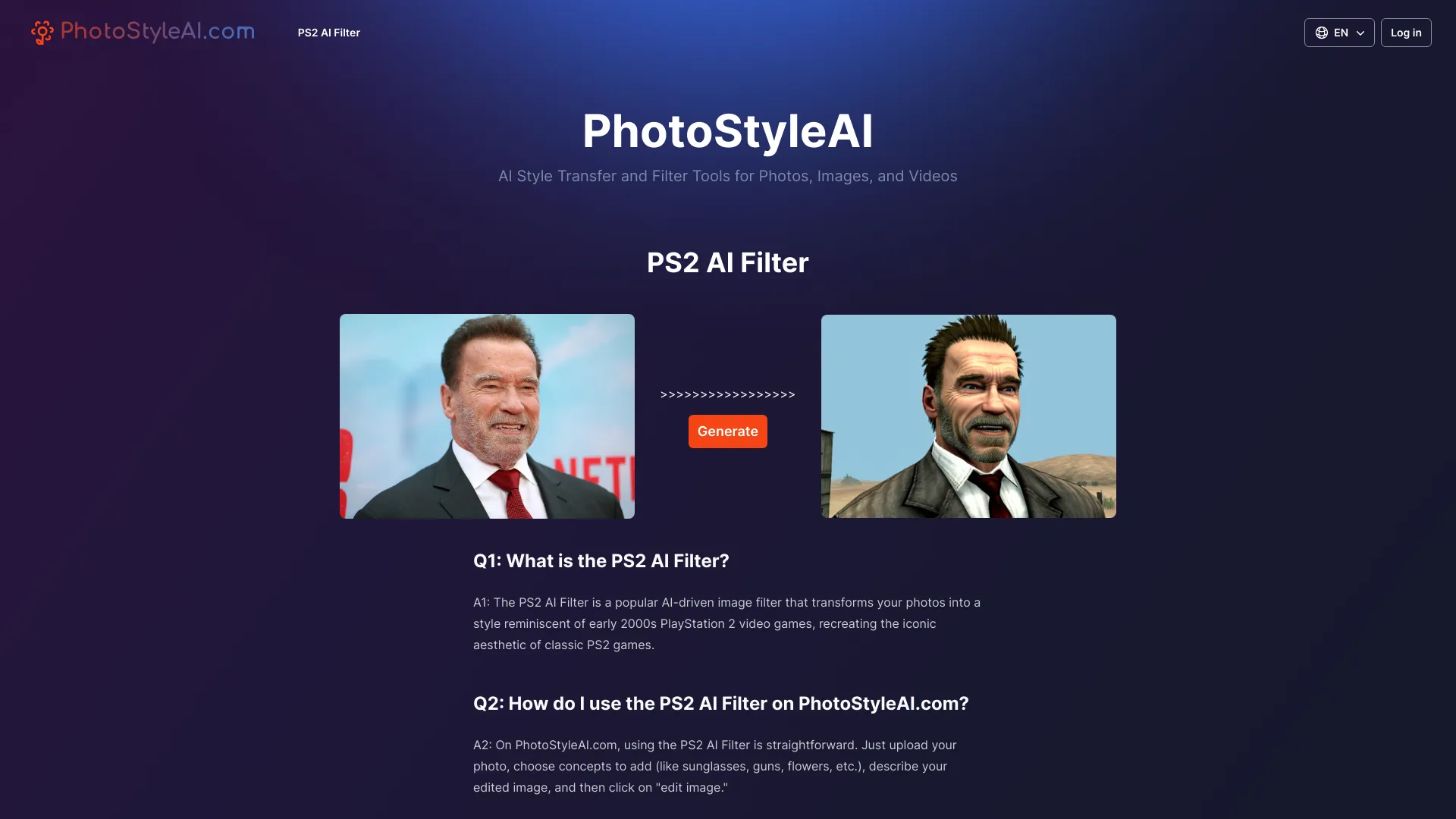 PS2 AI Filter от PhotoStyleAI — последняя информация о продукте, последние  цены и опции 2024 - GptDemo.Net