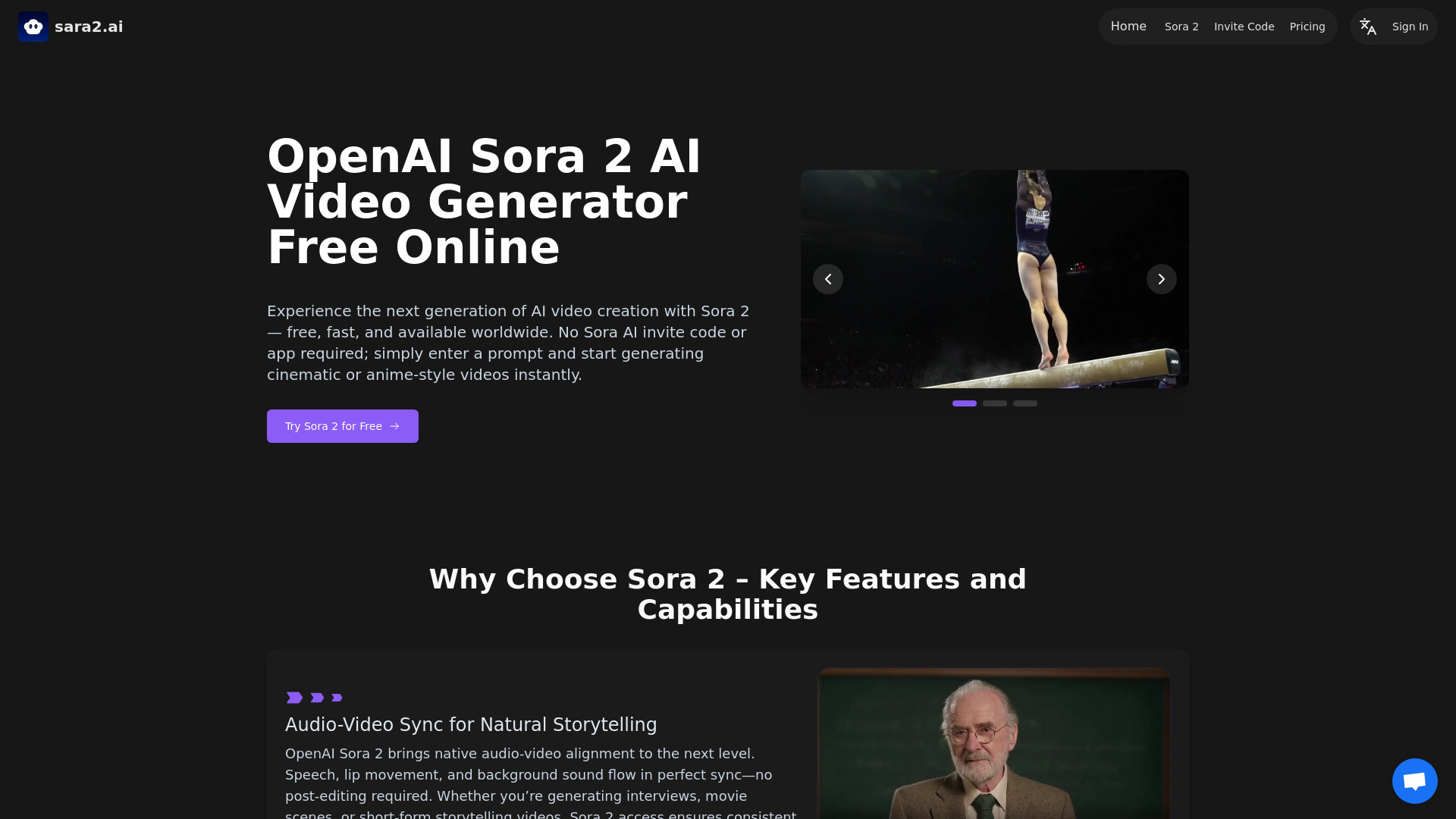 SARA2.AII:免费SORA 2在线AI视频生成器