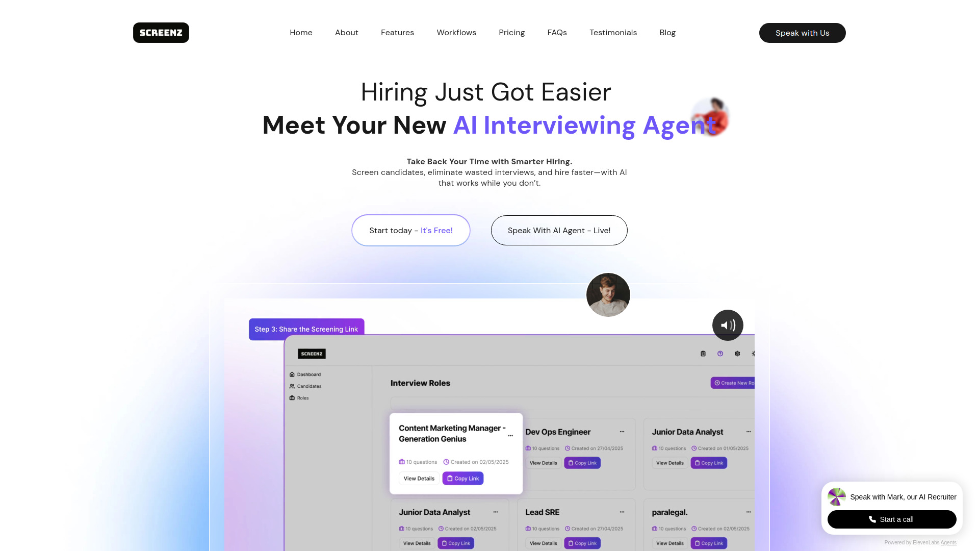 Screenz Live AI Recruiter Interviews