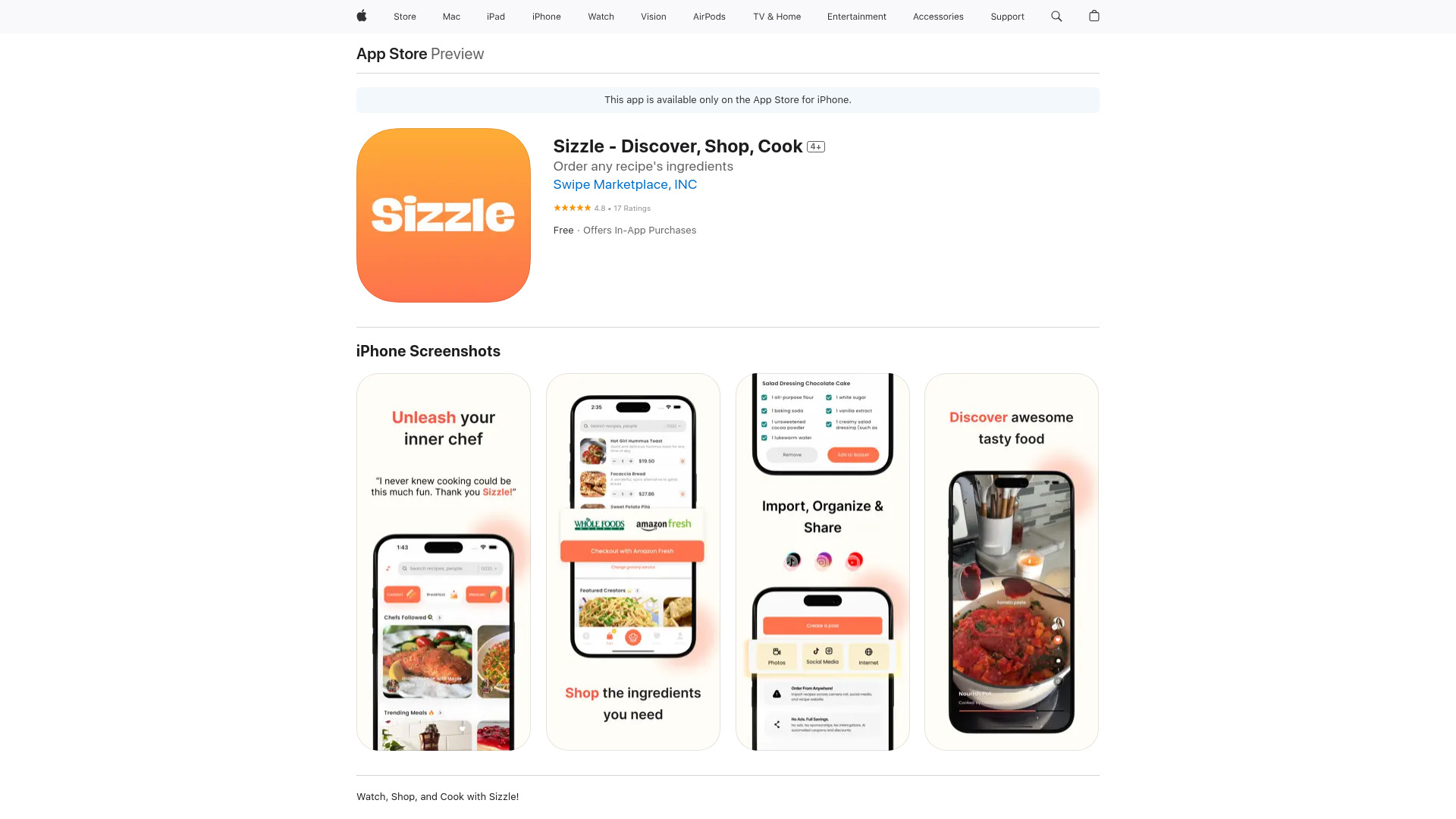 Sizzle - Descubra, compre, cozinhe