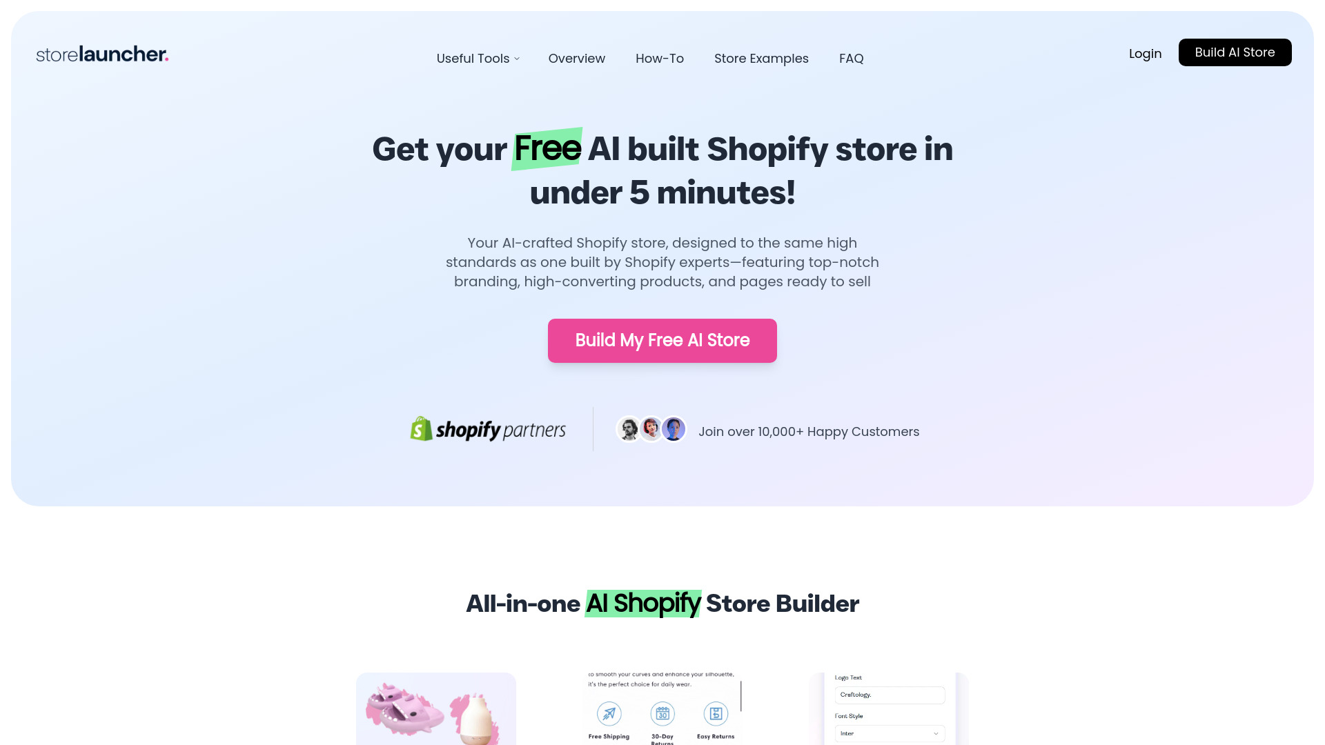 Storelauncher- 무료 AI 전원 Shopify 매장 빌더