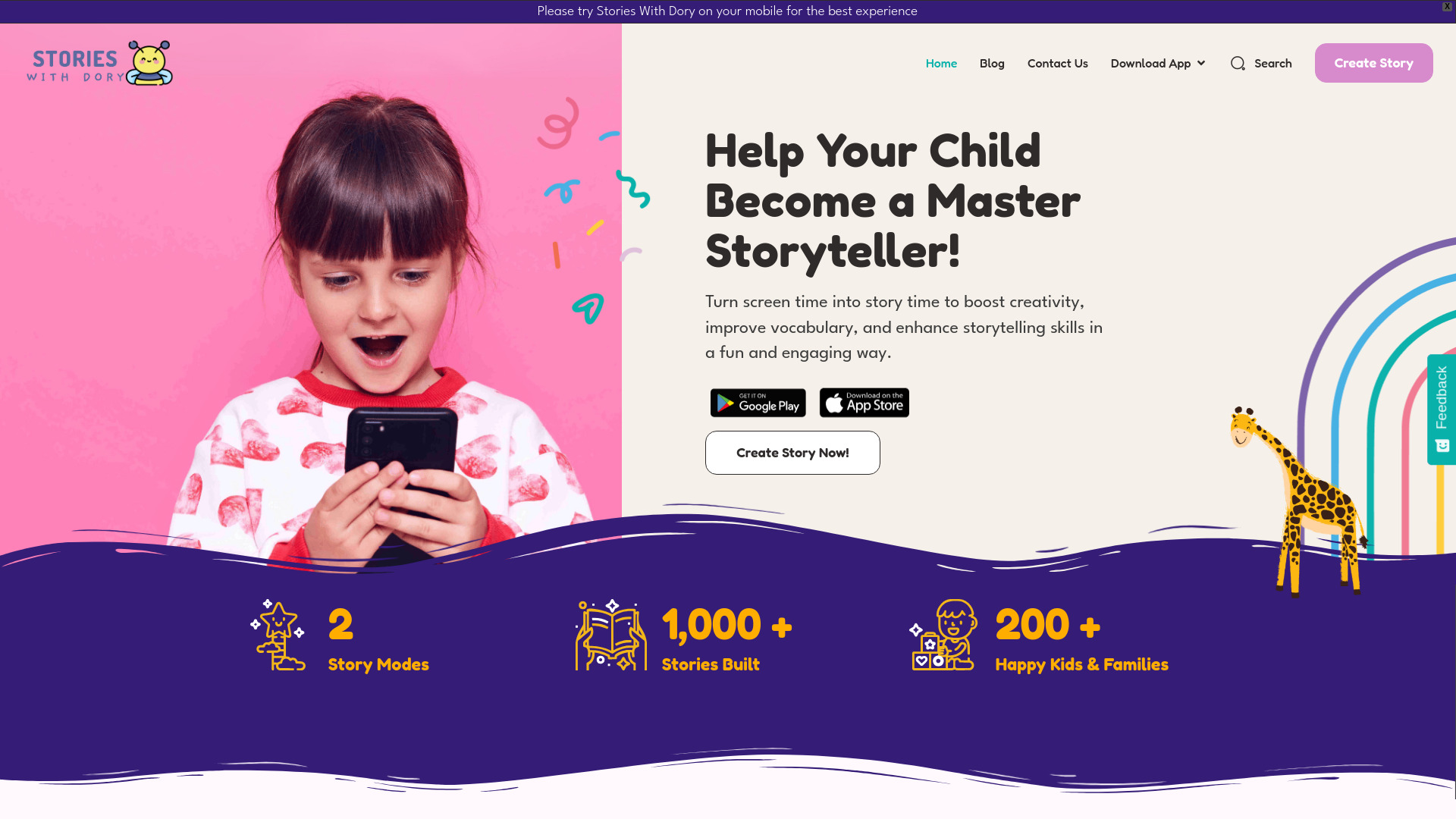 StoriesWithDory - Aplicación de creación de historias para niños