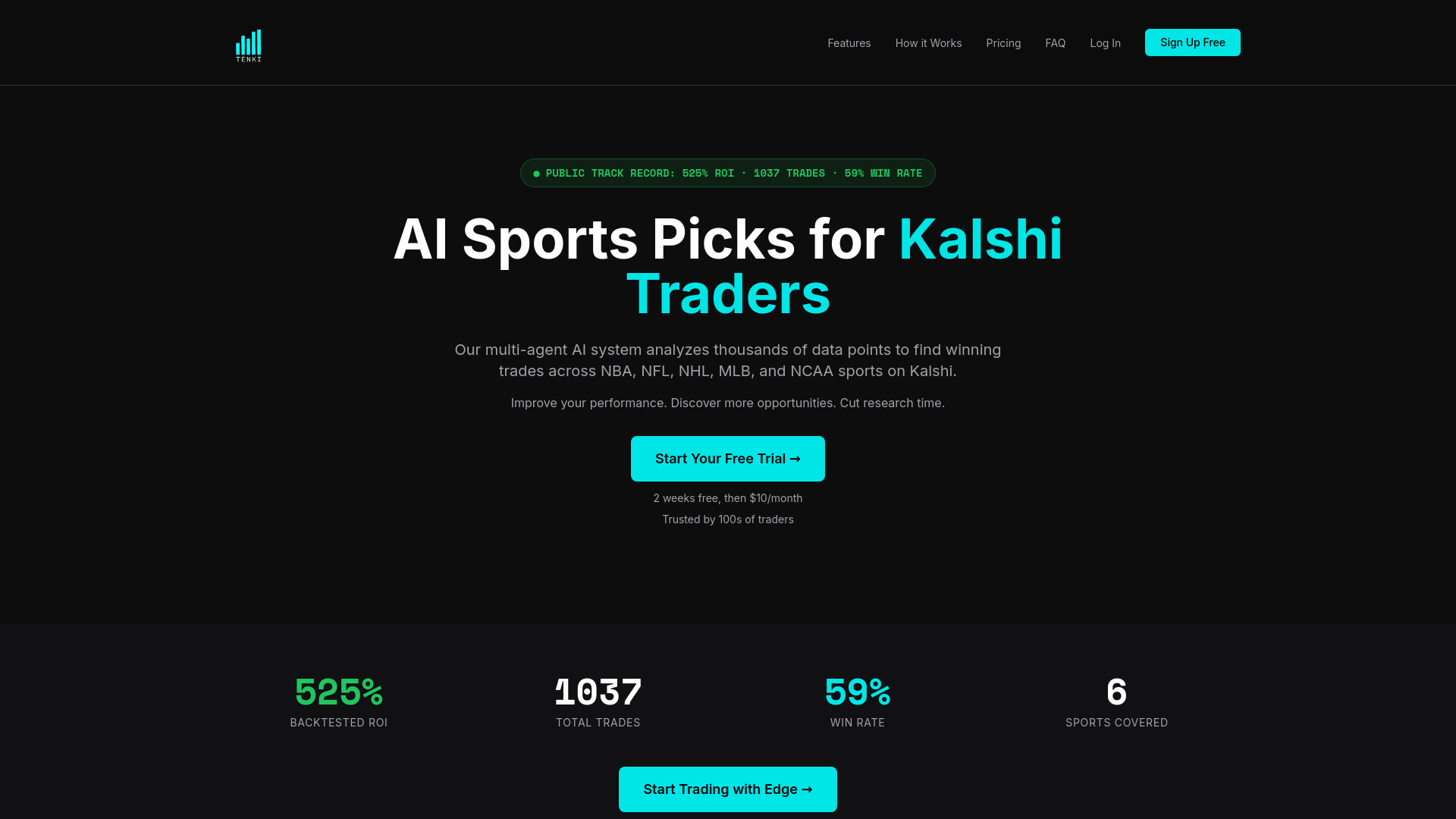 Tenki: AI Sports Picks for Kalshi Traders (NBA, NFL, NHL, NCAA)