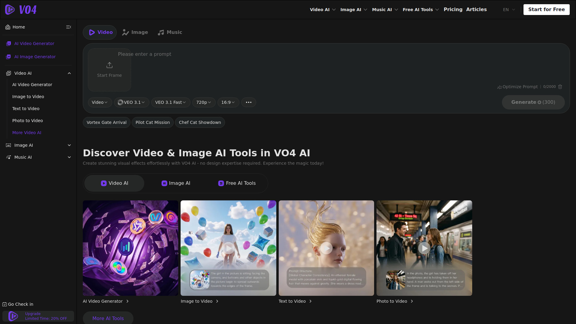 Generador de vídeo VO4 AI