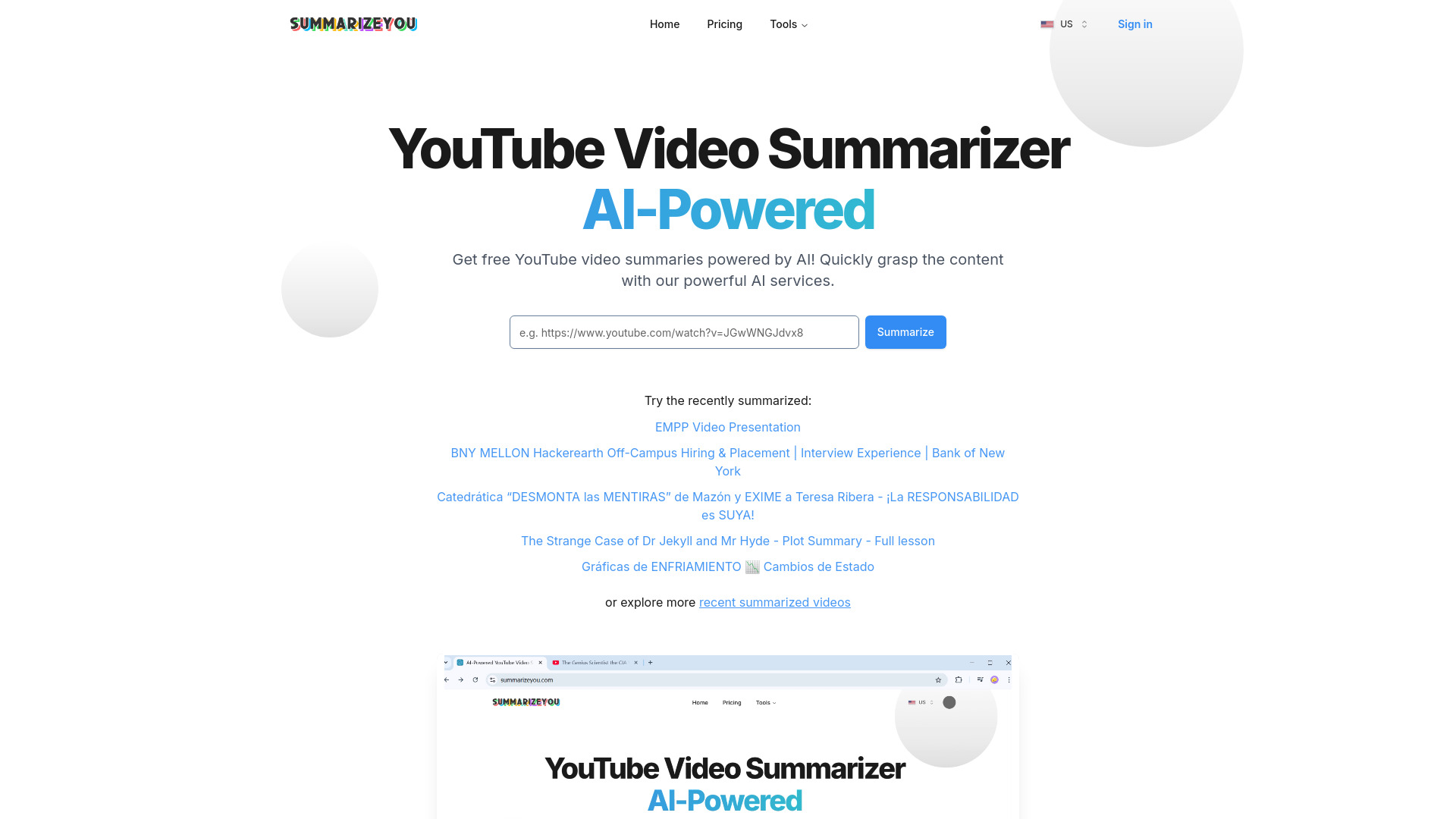 YouTube Video Summarizer مدعوم بالذكاء الاصطناعي