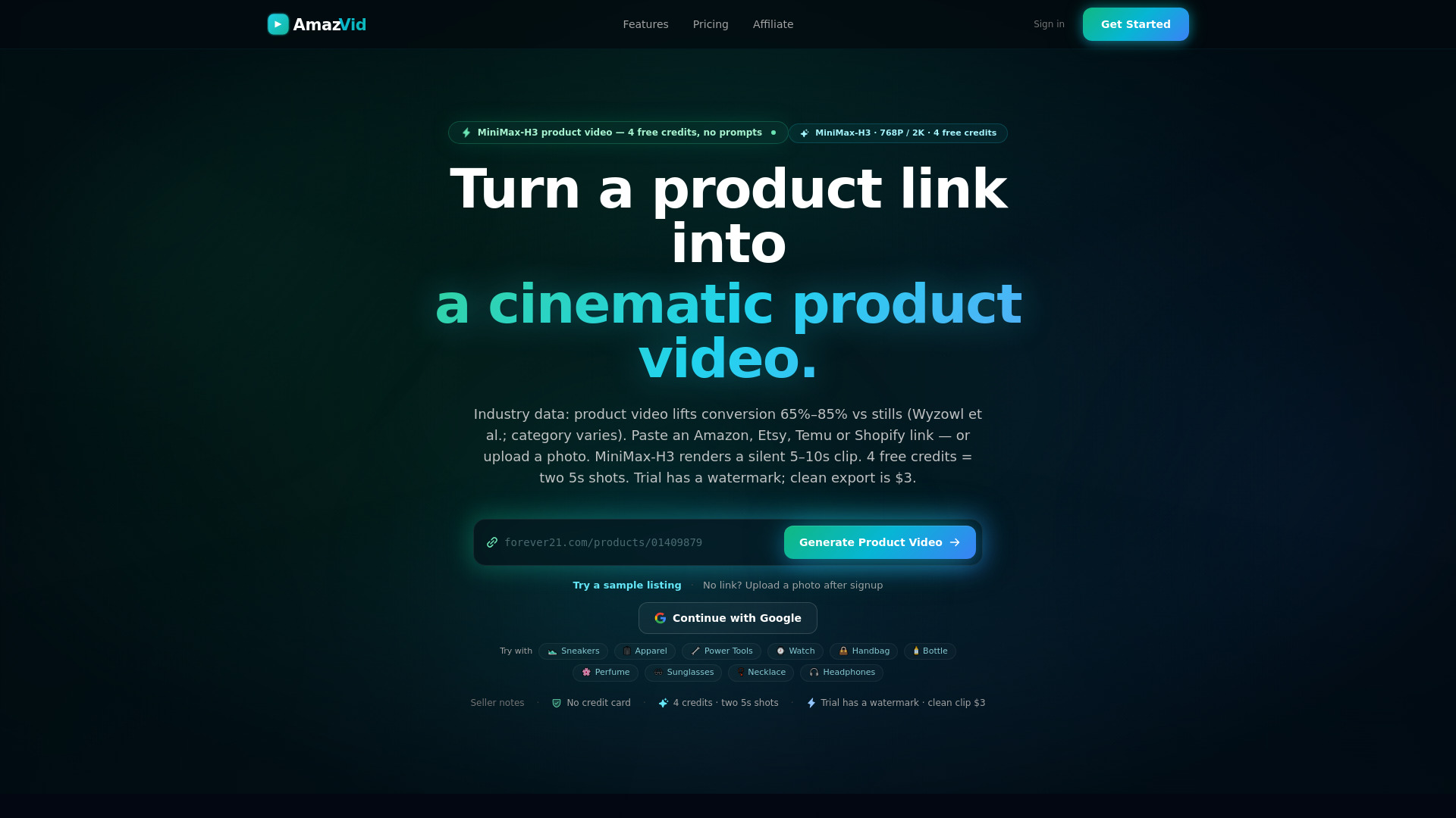 AmazVid: pegue el enlace del producto al video cinematográfico