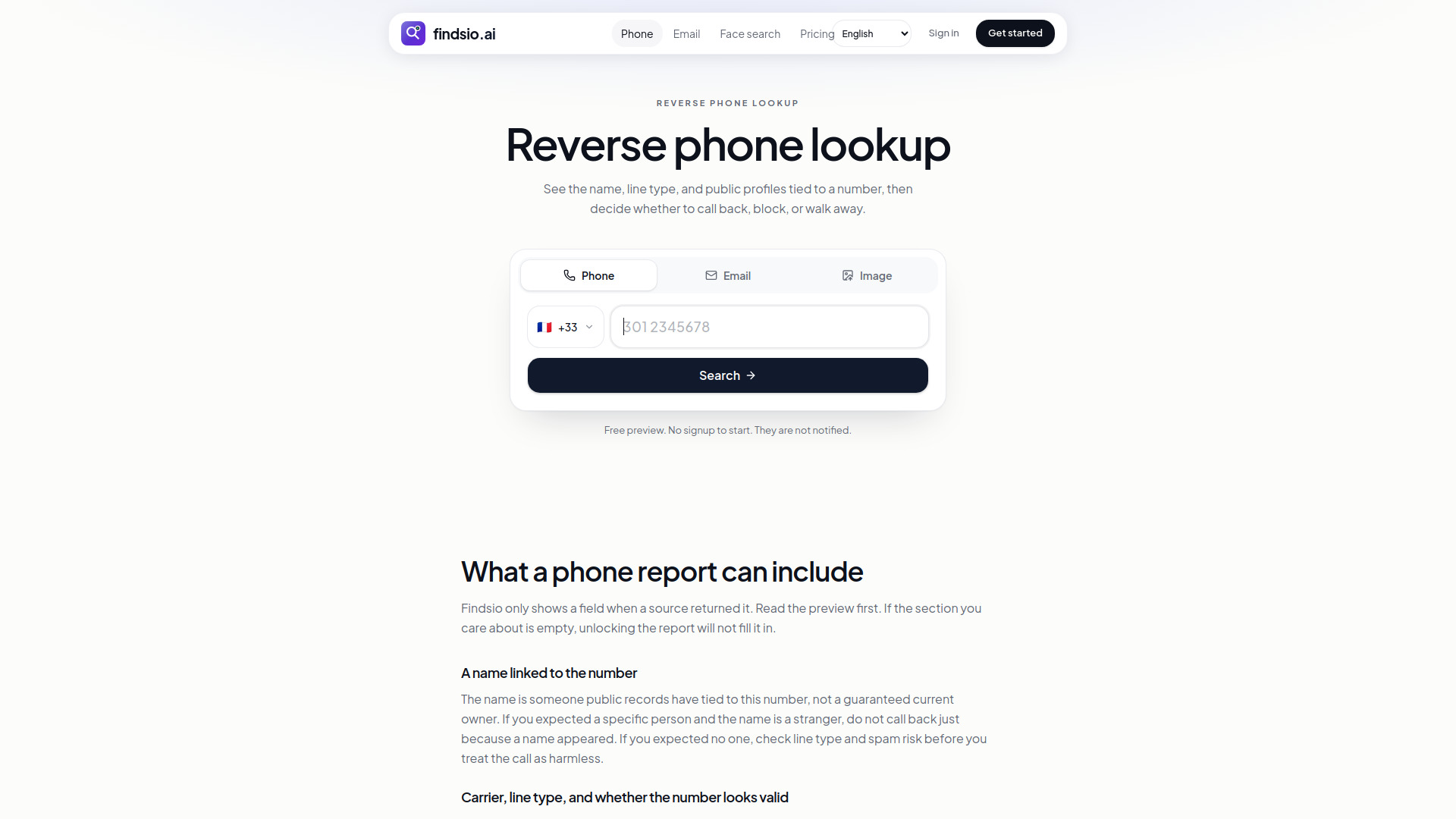 Findsio - Pesquisa Reversa de Número de Telefone