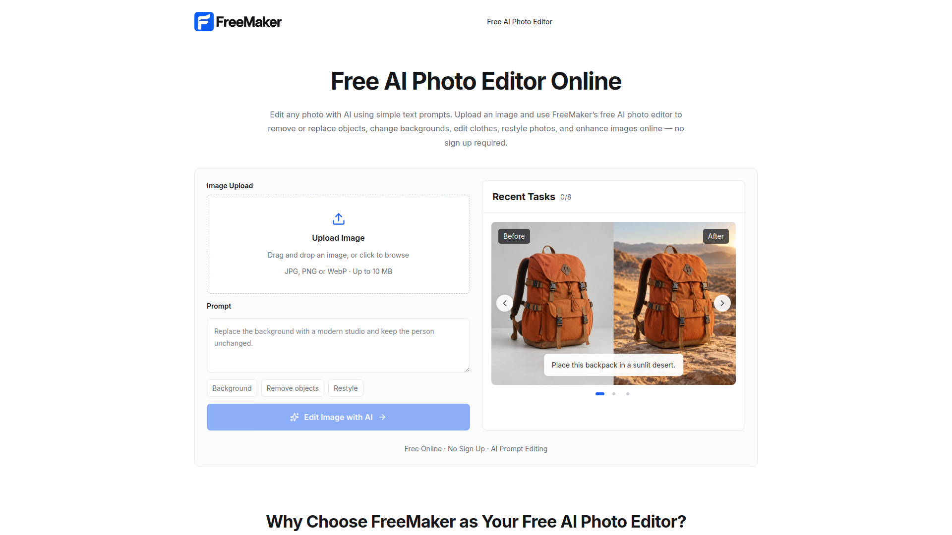 FreeMaker：免费 AI 照片编辑器