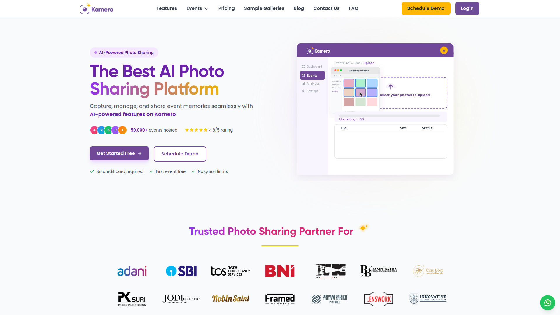 Kamero - Plataforma de compartilhamento de fotos AI para eventos