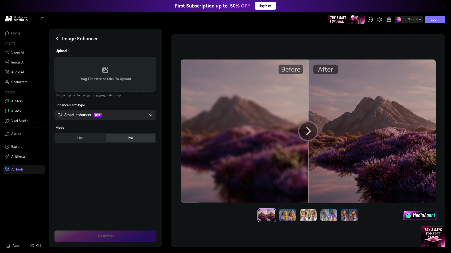 Media.io Améliorateur d'Images IA