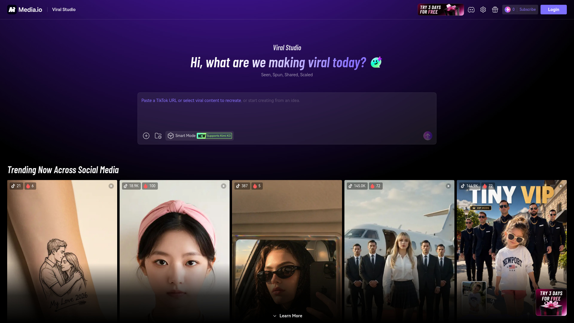 Media.io 바이럴 스튜디오