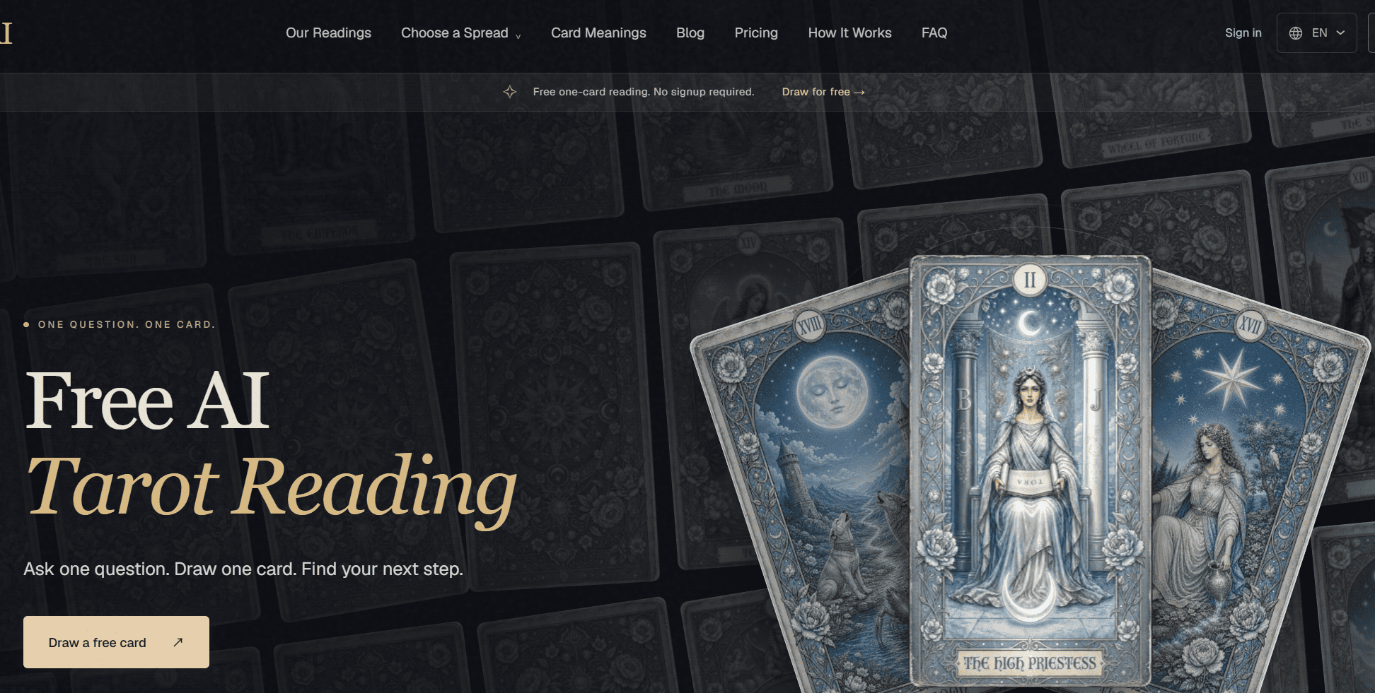 Free AI tarot reading: ask a question, get a personal answer.