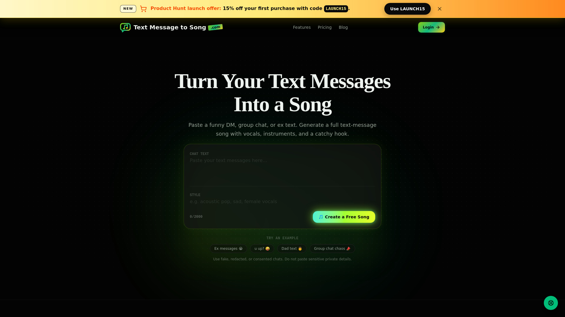 Mensagem de texto para música